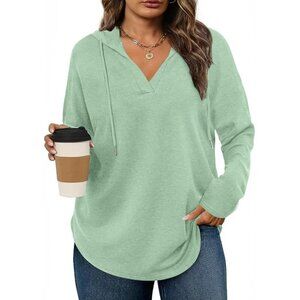Plus Size Sweatshirts Women Long Sleeve V Neck Drawstring Pullover